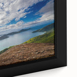 Extra large black wall art featuring a textured depiction of a Brazilian scenery in vibrant colors, framed canvas.