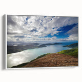 Vintage poster art of a Brazilian landscape in vibrant colors on a large framed canvas, suitable for living room decor.