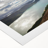 Art deco poster of a Brazilian landscape in muted greens and blues on rolled canvas, suitable for dining room decor.