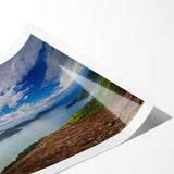 Extra large wall art featuring line art flowers in soft pink and green, printed on rolled canvas.