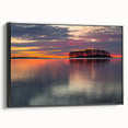 Black and white wall art featuring a vintage poster style landscape of Connecticut on a framed canvas.