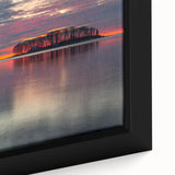 Close-up of textured black wall art depicting a colorful Connecticut scenery on a framed canvas, ideal for living room decor.