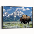 Black and white wall art depicting the Grand Tetons landscape on framed canvas, ideal for bedroom decor.
