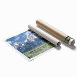 Extra large rolled print of Grand Tetons scenery in Wyoming, featuring muted earth tones, ideal for classy bathroom wall art.
