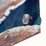 Mid-century modernist acrylic glass art of abstract Yellowstone scenery in earth tones, ideal for dining room art.