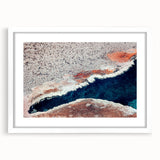Abstract art print of Yellowstone scenery in muted earth tones, framed with a white mat, ideal for dining room decor.