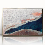 Mid-century modernist acrylic print of Yellowstone scenery in gold frame, ideal for modern art wall decor.