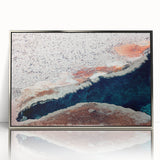 Mid-century modernist art depicting Yellowstone scenery in muted earth tones on a framed acrylic print.
