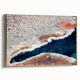 Framed canvas featuring a vintage-style landscape painting of Yellowstone with a gold frame, ideal for bedroom wall art.