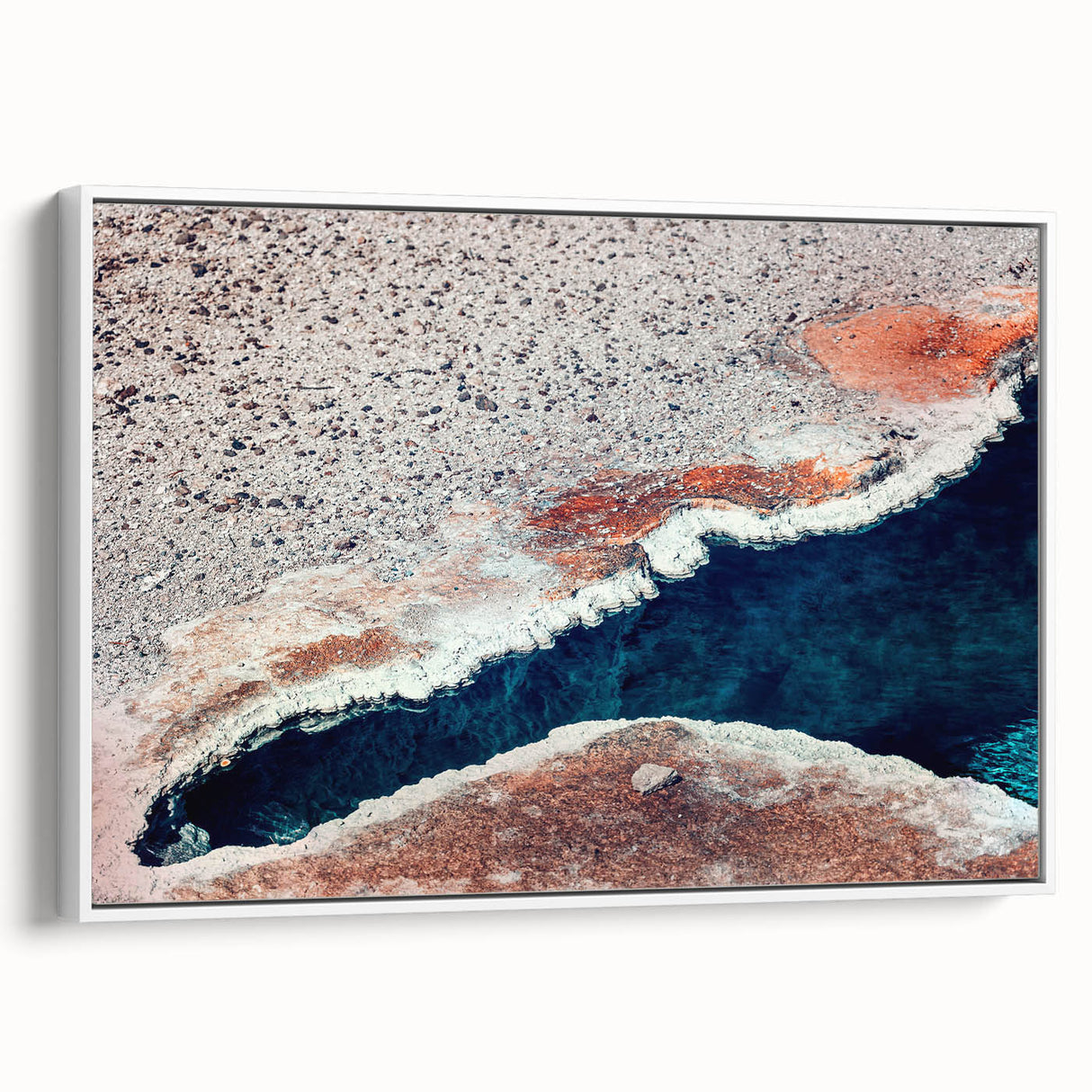 Vintage poster art of Yellowstone with colorful scenery on framed canvas, ideal for living room decor.