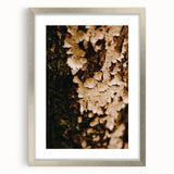 Textured art depicting abstract autumnal colors on a silver-framed canvas, suitable for bedroom decor.