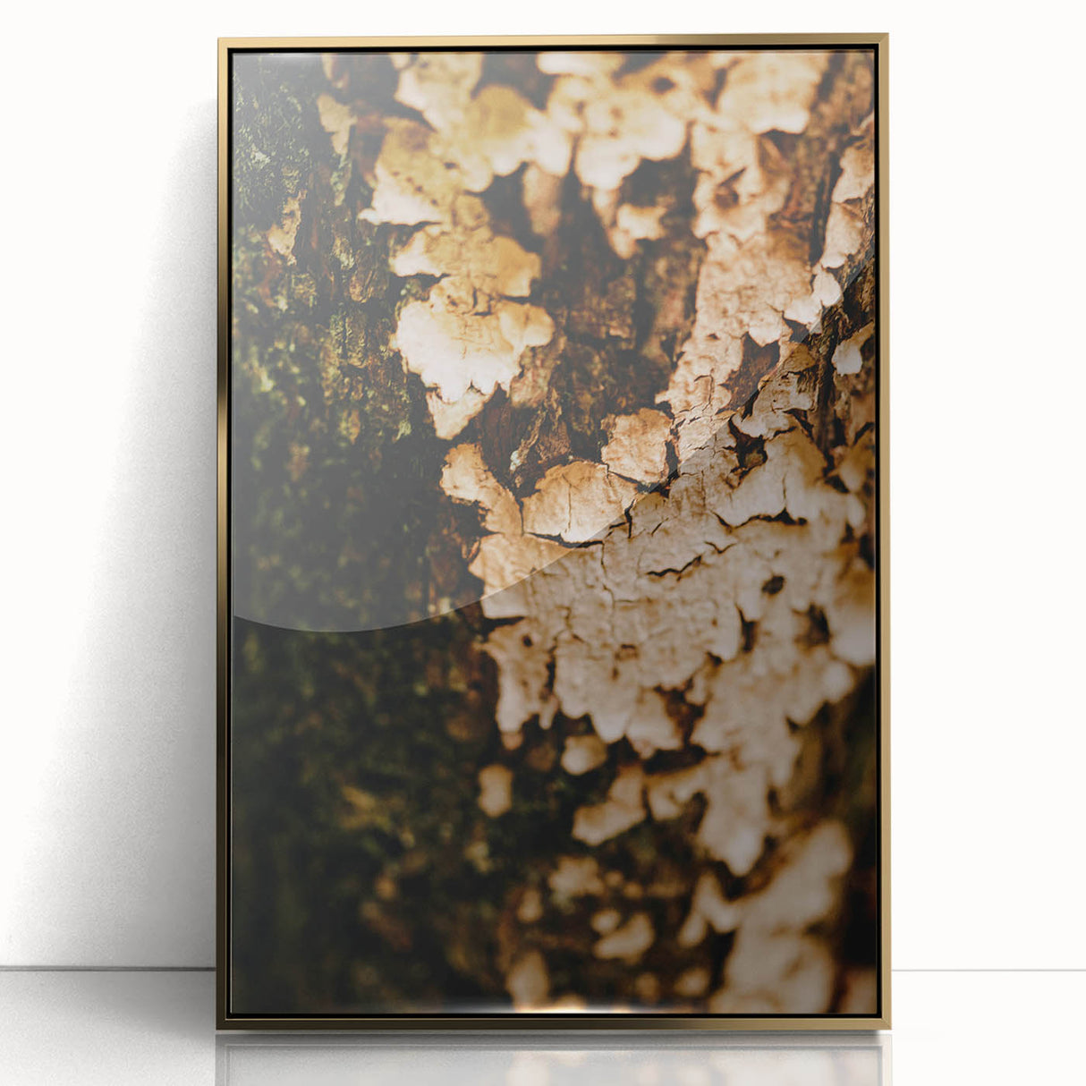 Mid-century modernist art of a fall scene in vibrant orange and brown tones, framed acrylic, ideal for nursery wall decor.