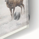 Large abstract wall art depicting winter scene in muted blue and white tones on acrylic glass.
