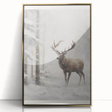 Large art print of a mid-century modernist winter scene in gold and white tones on acrylic, ideal for modern nursery decor.