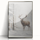 Mid-century modernist winter scene in muted blues and whites on acrylic, ideal for modern nursery decor.