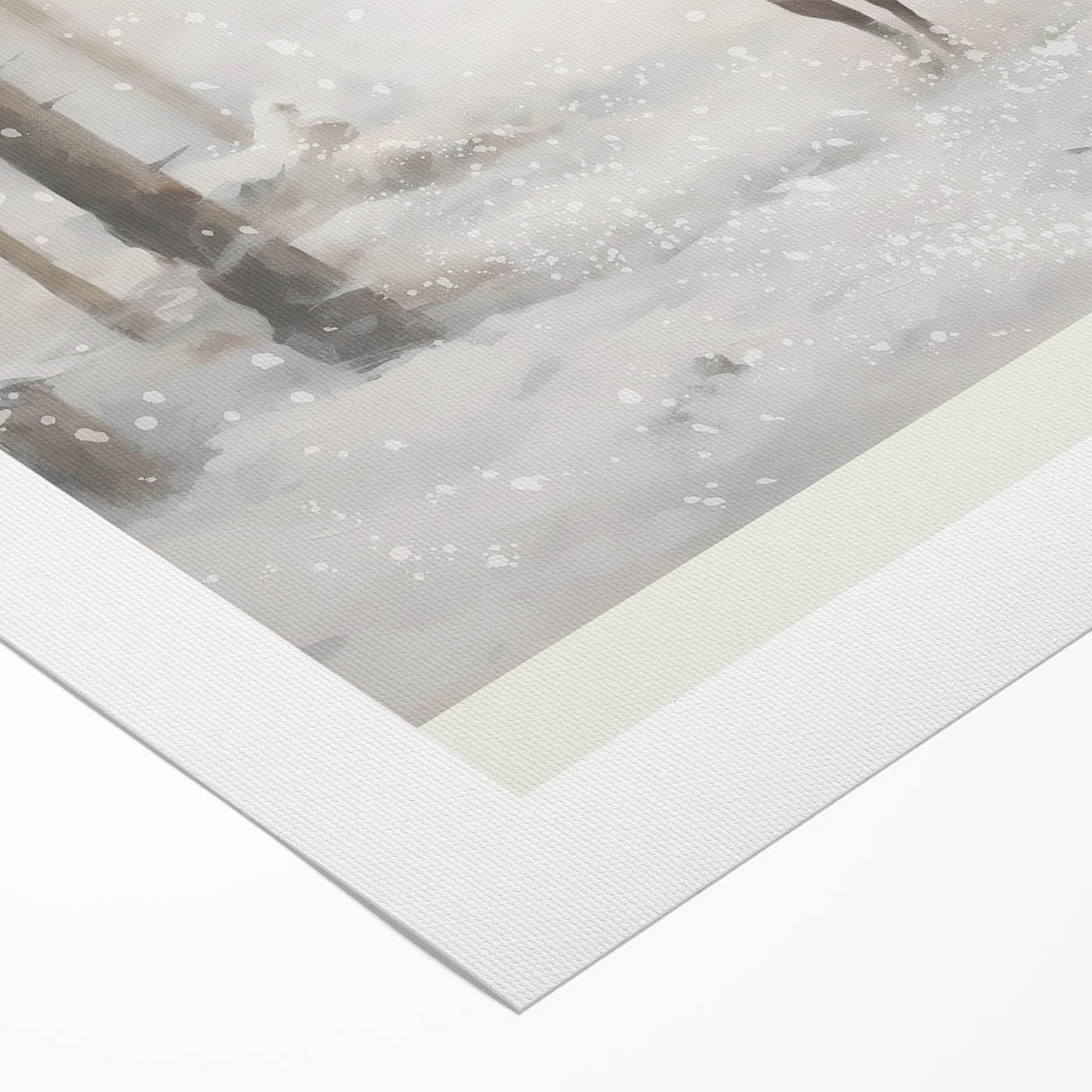 Art deco poster featuring a winter scene in muted blue and white tones on rolled canvas, suitable for dining room decor.