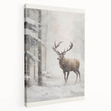 Winter landscape with snow-covered trees on large stretched canvas, in muted blue and white tones.