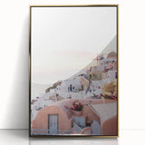 Large art print of a mid-century modernist style abstract design in gold and white tones on acrylic.