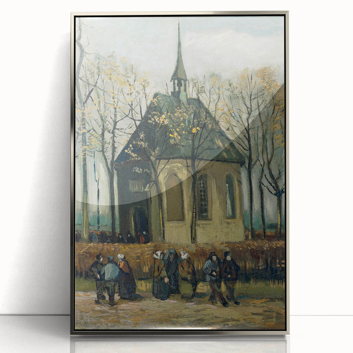 Large art print of Van Gogh-inspired abstract in silver frame, using vibrant colors, ideal for modern nursery wall art.