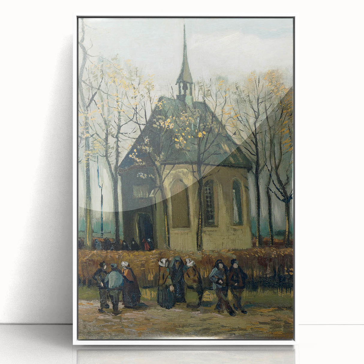 Framed acrylic print of a Van Gogh-inspired mid-century modernist art piece, featuring vibrant color swirls.
