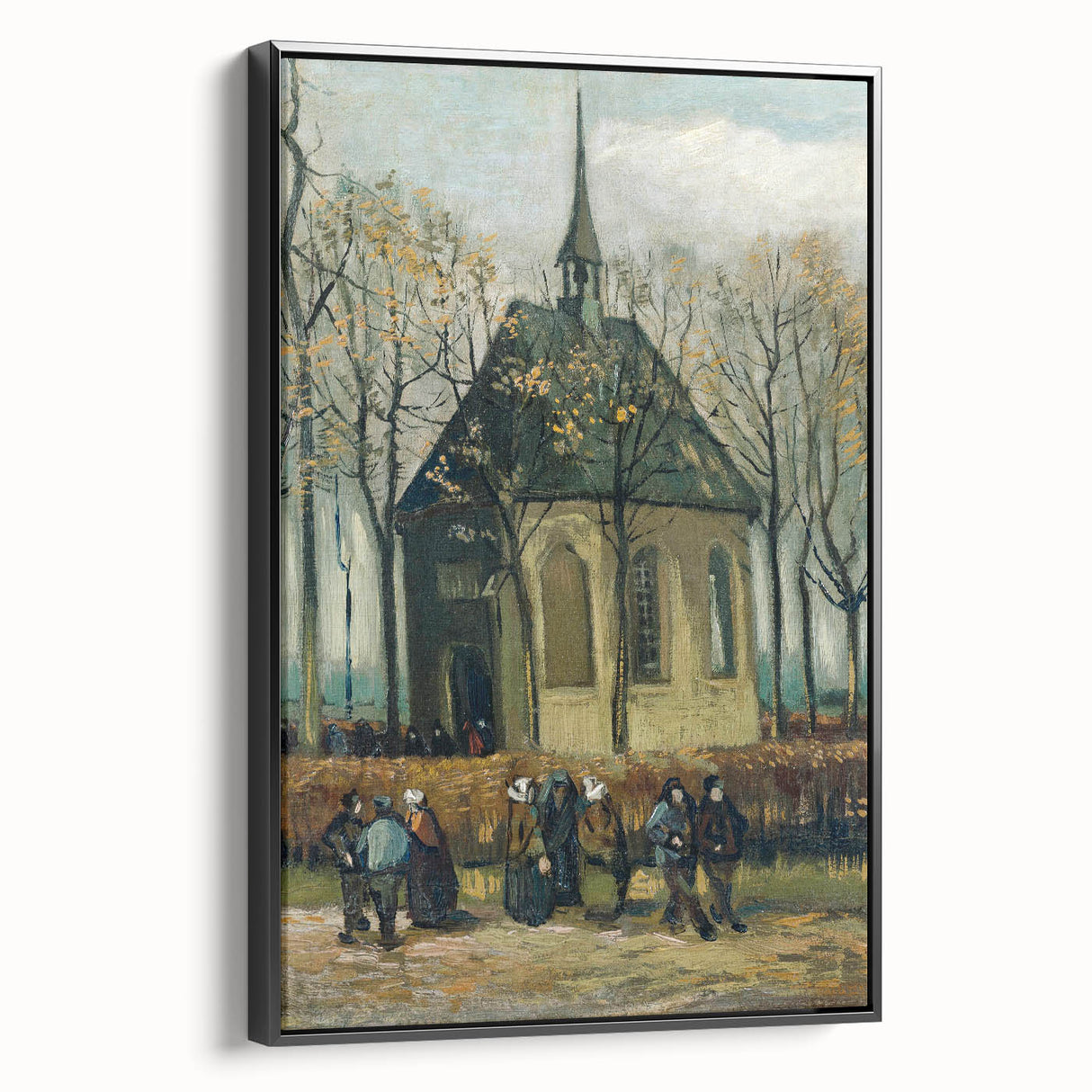 Black and white framed canvas featuring a vintage-style landscape painting, ideal for bedroom wall decor.