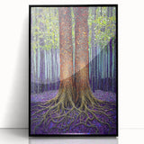 Framed acrylic artwork showcasing an abstract floral design in vibrant colors, set against a black background, ideal for modern home decor. Perfect for adding a touch of elegance to living spaces or offices.