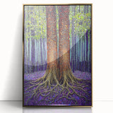 Framed acrylic artwork showcasing an abstract floral design in vibrant colors, set in a sleek gold frame, perfect for modern home decor.