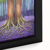 Close-up of an abstract floral design on a framed canvas, showcasing vibrant colors and intricate patterns, ideal for modern home decor.