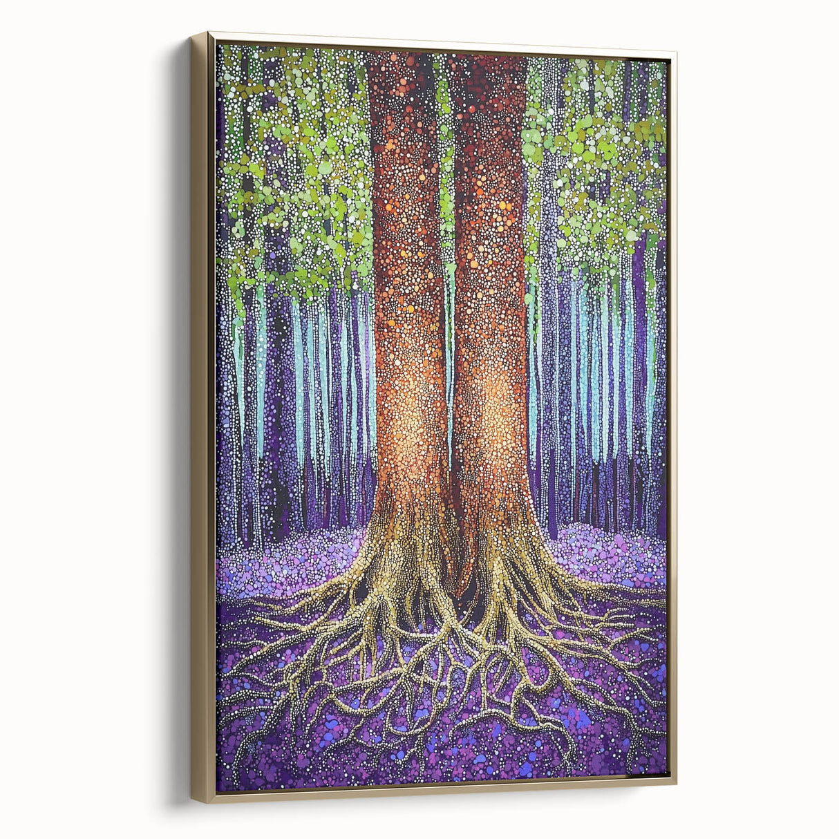 Abstract floral framed canvas artwork showcasing vibrant gold accents and intricate designs, perfect for enhancing modern home decor and stylish interiors.