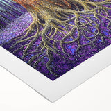 Abstract floral design on rolled canvas showcasing vibrant colors and intricate patterns, ideal for home decor. Packaged securely in a sturdy tube for protection during shipping.
