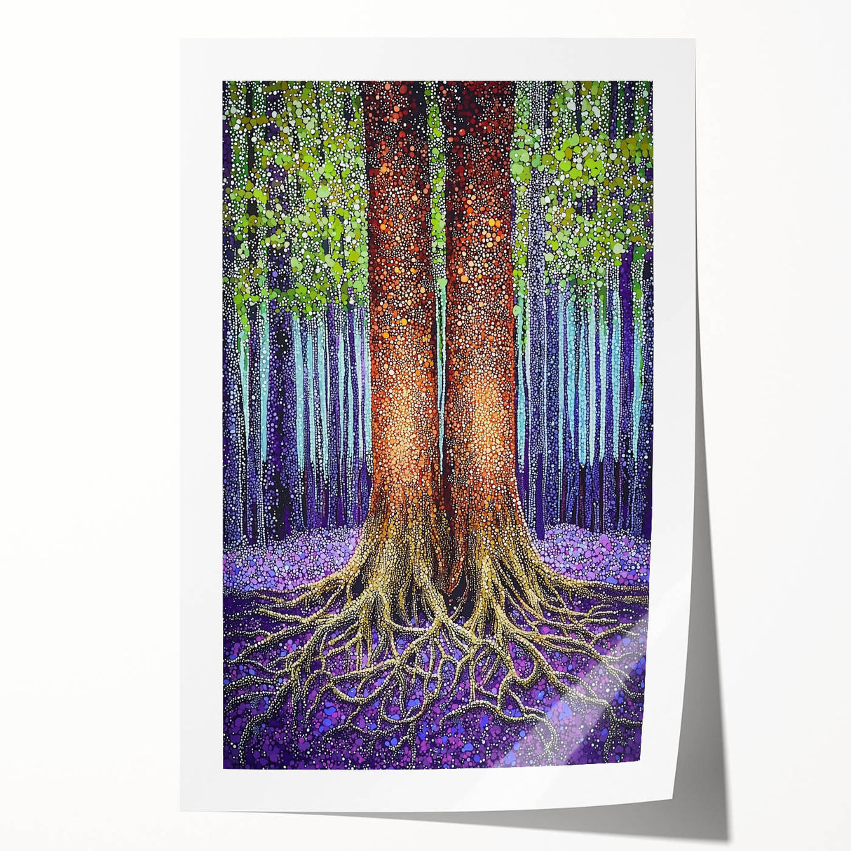 Abstract floral design rolled print featuring vibrant pastel colors and intricate patterns, ideal for home decor or wall art display, packaged securely in a cardboard tube.