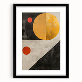 Abstract minimalist wall art framed in black mat, showcasing geometric shapes in soft hues, perfect for modern home decor. Ideal for enhancing contemporary interiors.