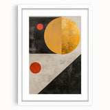 Abstract minimalist wall art framed in white with a mat, showcasing a geometric design that enhances modern decor aesthetics, ideal for contemporary spaces.