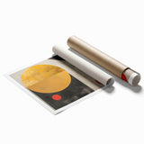 Abstract minimalist wall art print showcasing soft pastel colors in a fluid design, elegantly rolled and packaged in a protective cardboard tube for shipping.