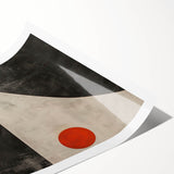 Abstract minimalist wall art print featuring soft pastel colors and geometric shapes, elegantly rolled and packaged in a protective cardboard tube for easy display.