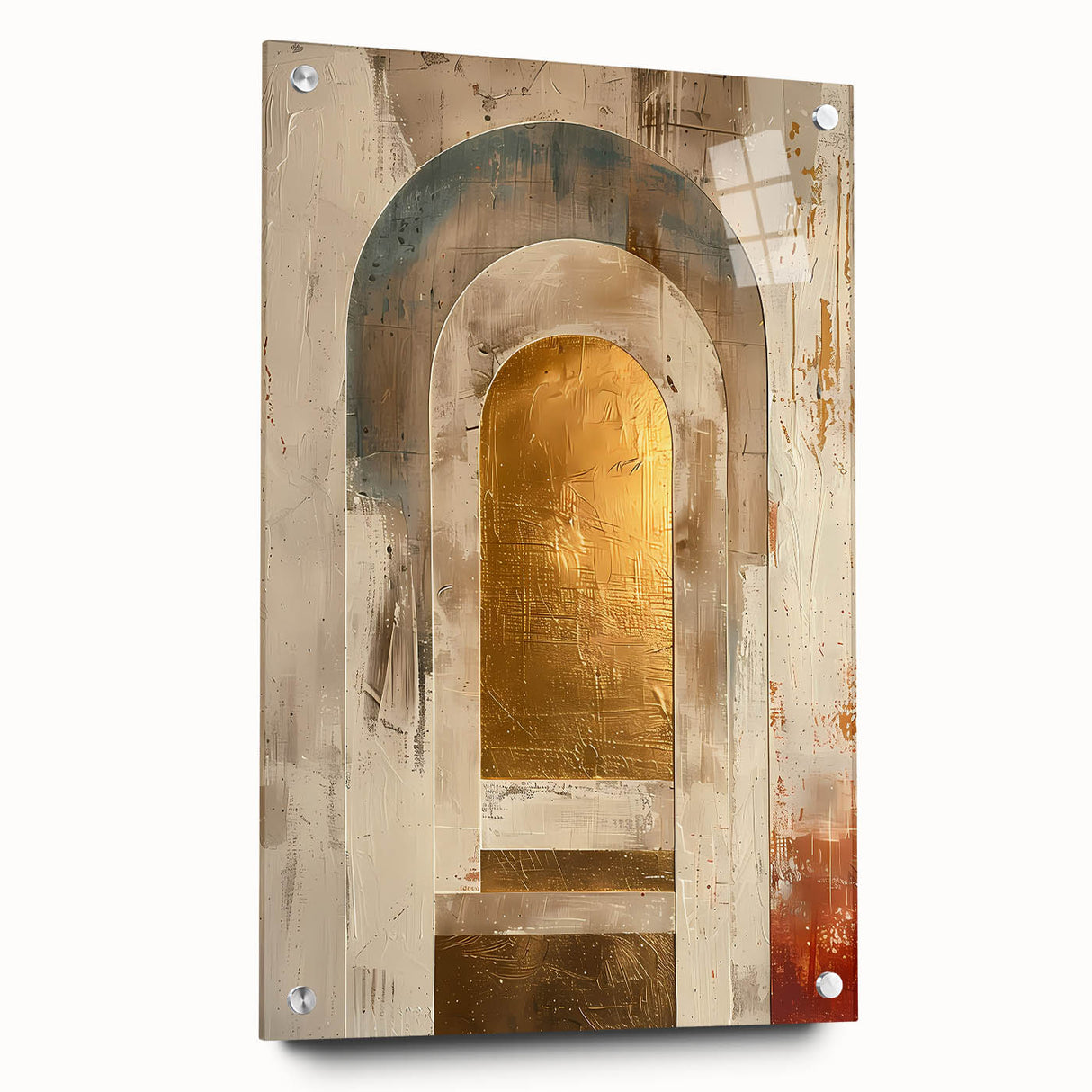 Custom Dining Room Wall Decor – Gold & Beige Arch Abstract