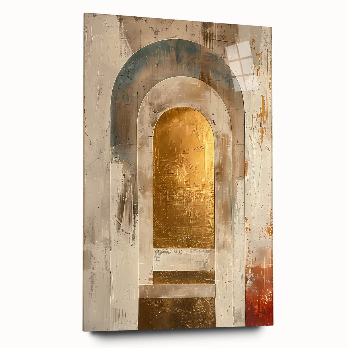 Custom Dining Room Wall Decor – Gold & Beige Arch Abstract