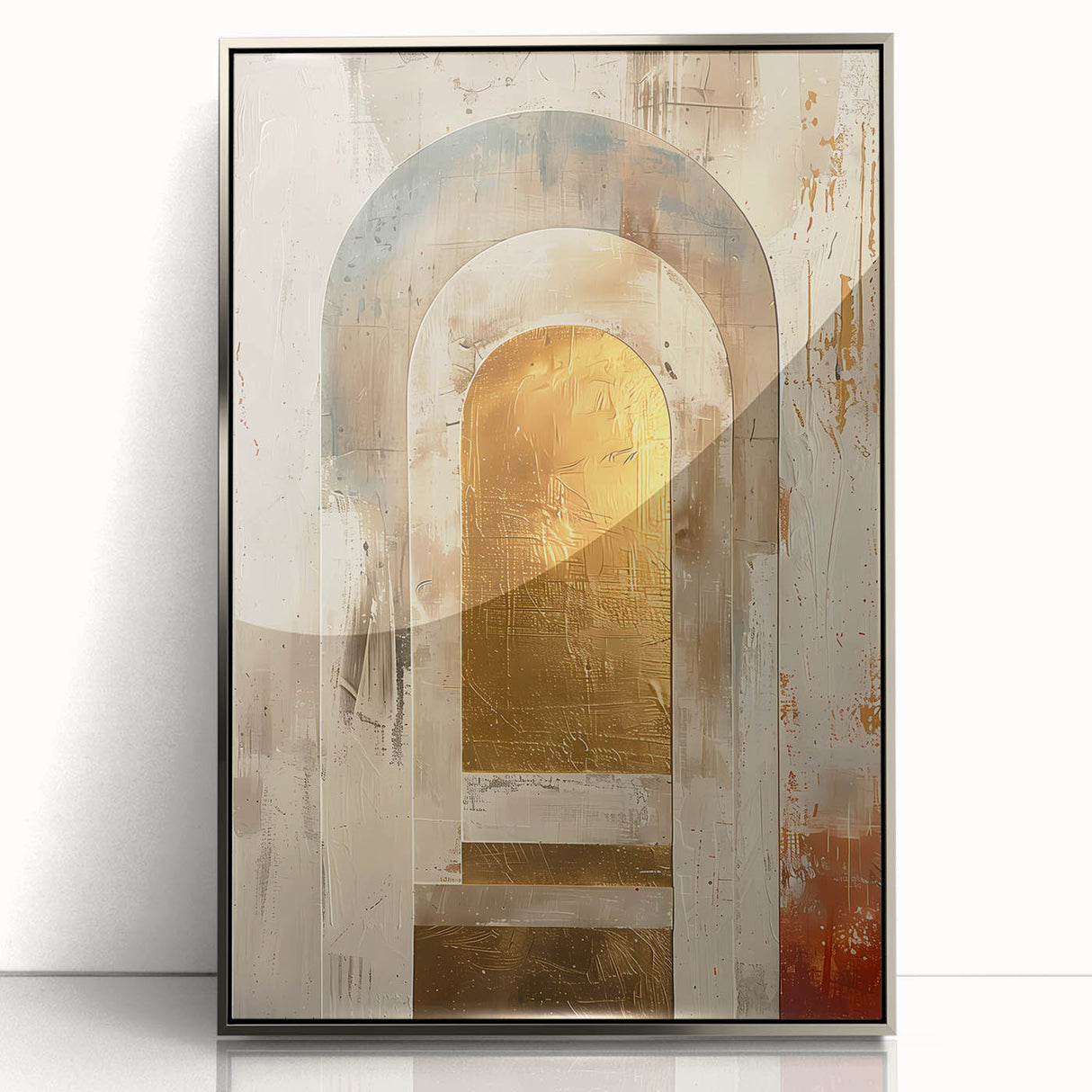 Custom Dining Room Wall Decor – Gold & Beige Arch Abstract