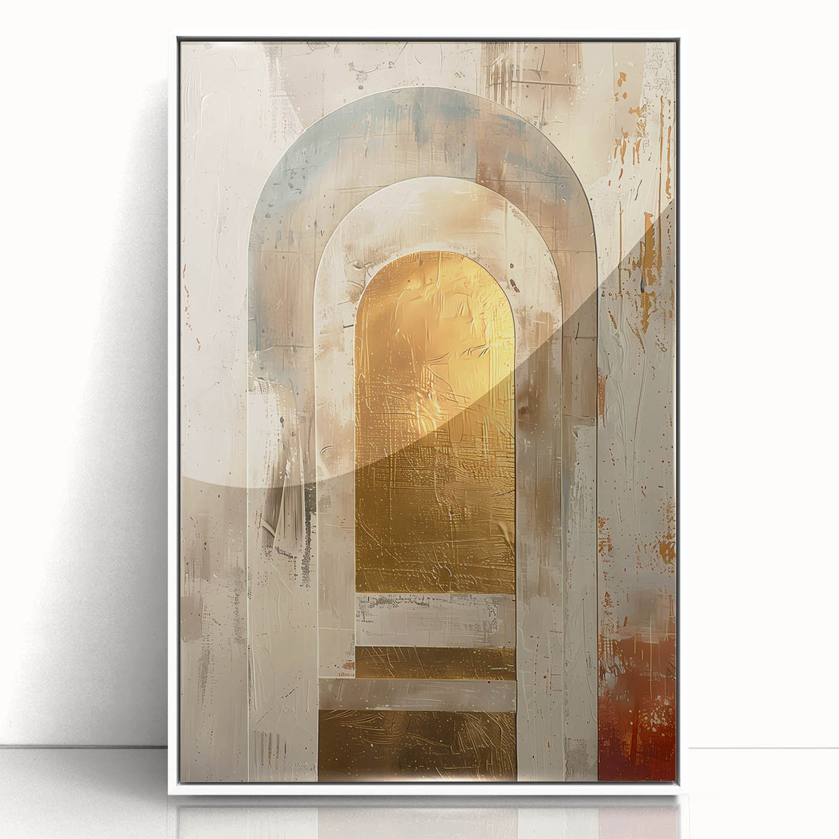 Custom Dining Room Wall Decor – Gold & Beige Arch Abstract
