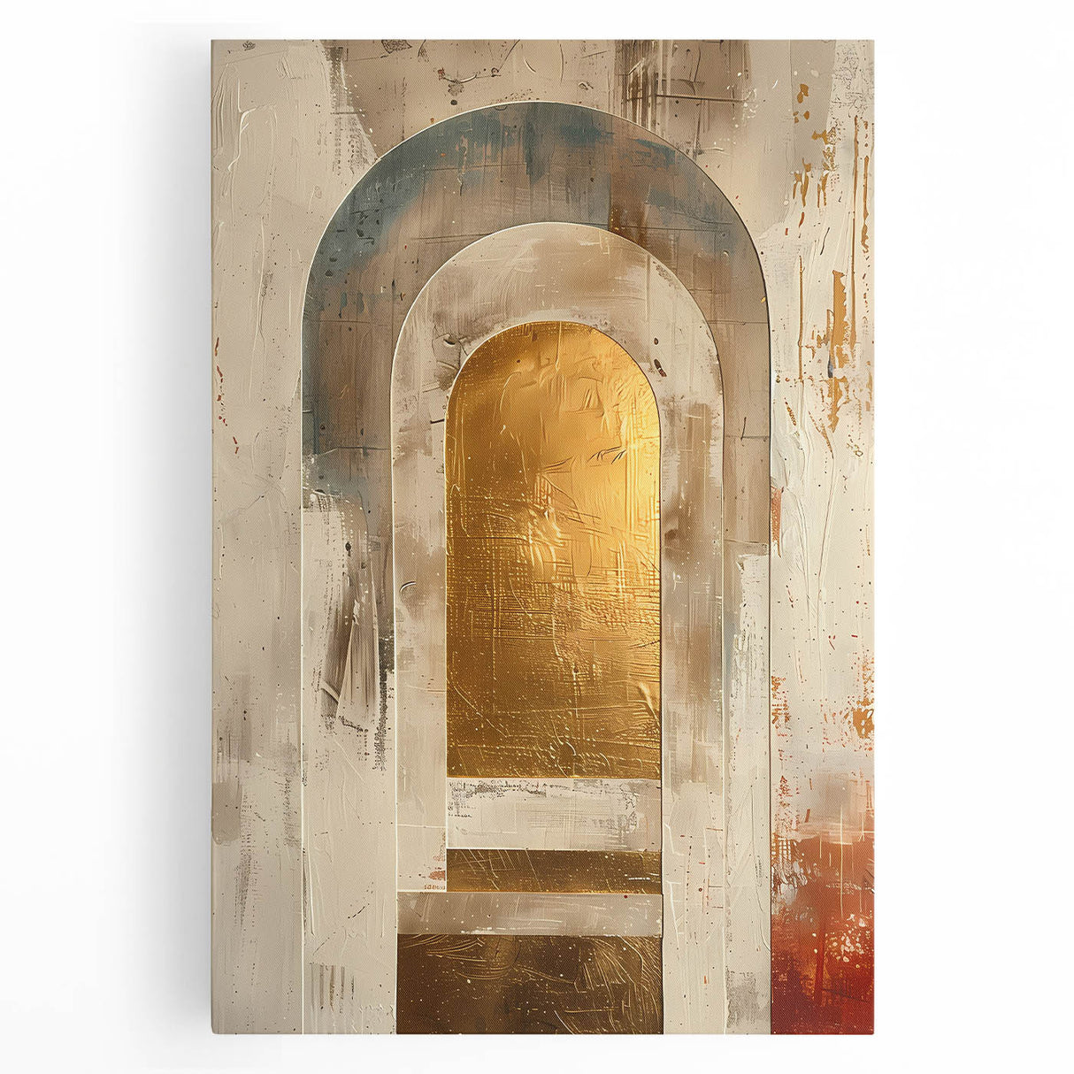 Custom Dining Room Wall Decor – Gold & Beige Arch Abstract