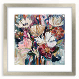 Abstract floral frame with a silver mat, showcasing intricate designs and a modern aesthetic, perfect for enhancing interior decor and adding elegance to any space.
