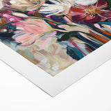 Abstract floral design on rolled canvas, showcasing vibrant colors and intricate patterns, ideal for modern home decor. Packaged securely in a durable tube for protection during shipping.