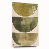 Abstract minimalist wall art displayed in a side view, showcasing an acrylic glass frame with pins, featuring soft colors of beige and gray, perfect for modern decor.