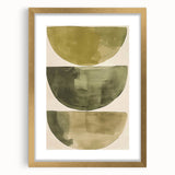 Abstract minimalist wall art framed in gold, showcasing geometric shapes and soft color gradients, perfect for modern home decor enhancement.