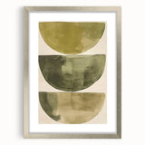 Abstract minimalist wall art design in a sleek silver frame, featuring soft geometric shapes and neutral tones, ideal for modern home decor.