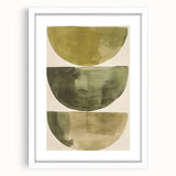 Abstract minimalist wall art framed in white matting, showcasing geometric shapes in soft pastels, perfect for modern home decor and stylish interiors.