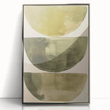Abstract minimalist wall art framed in silver acrylic, showcasing a modern design with soft gray and cream tones, perfect for contemporary home decor.