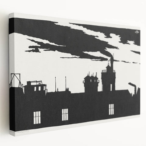 Industrial Silhouette Modern Art - Monochrome Cityscape Wall Decor