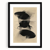 Abstract minimalist wall art framed in black with a white mat, showcasing geometric shapes and neutral tones, perfect for modern decor enhancement.