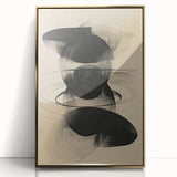 Framed abstract minimalist wall art featuring a gold acrylic design, showcasing elegant shapes and a sleek front view, perfect for modern home decor.